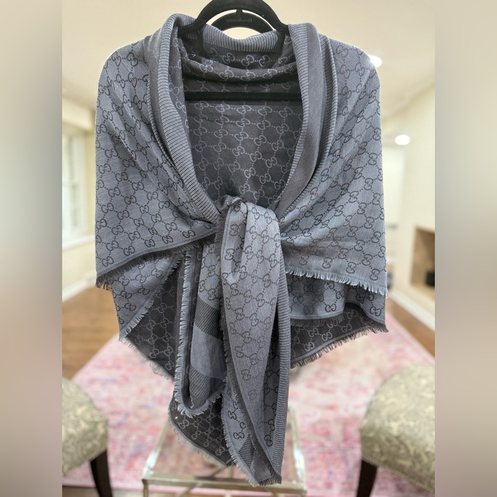Authentic Gucci GG Jacquard Wool + Silk Scarf